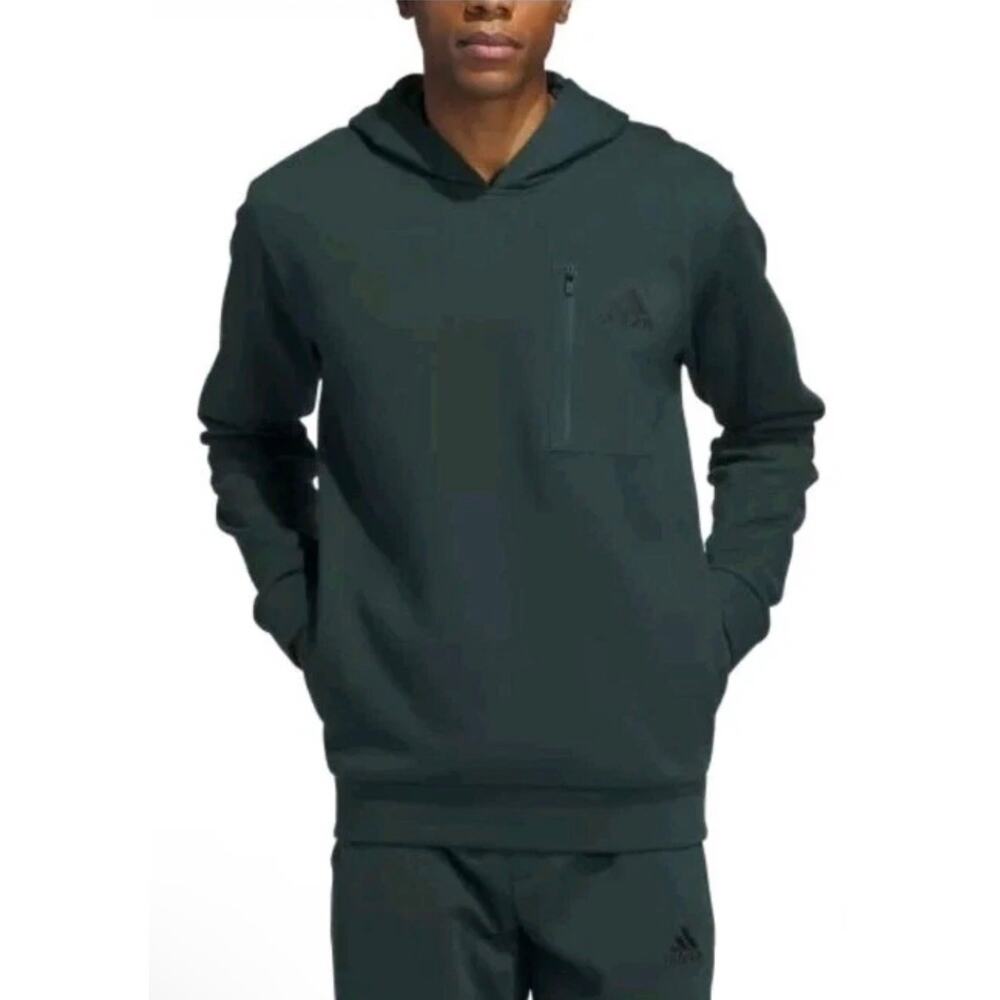 Adidas mens fleece pocket zip hoodie pullover sweatshirt Hunter Green Sz Small